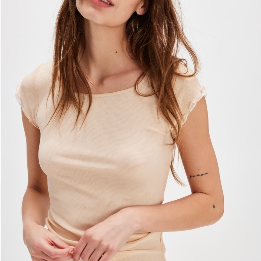 Free people intimately Beige Short Sleeve Tee NWOT